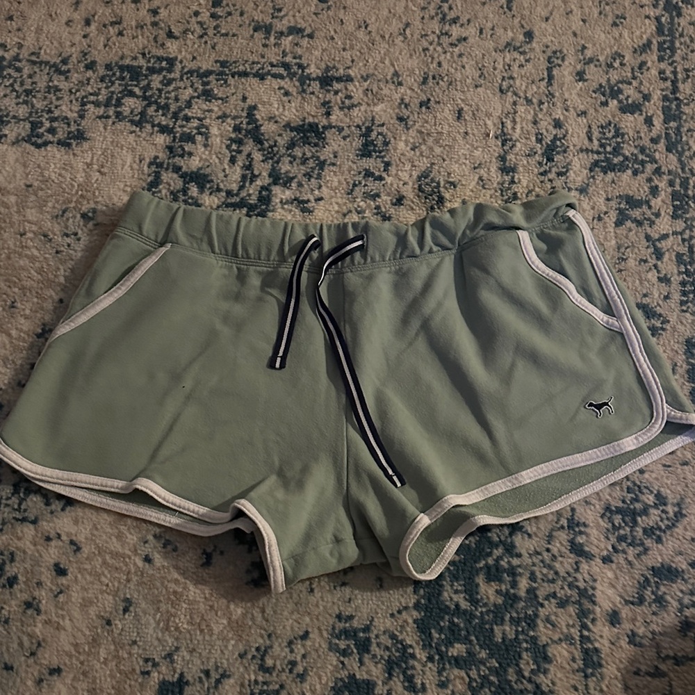 PINK Victoria's Secret Sage Shorts with White Trim medium cute dog logo
